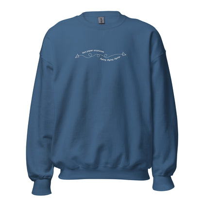 the 2 paper airplanes flying embroidered crewneck