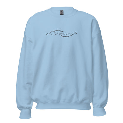 the 2 paper airplanes flying embroidered crewneck