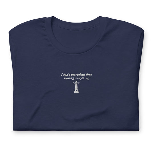 the marvelous time lighthouse embroidered bella + canvas t-shirt