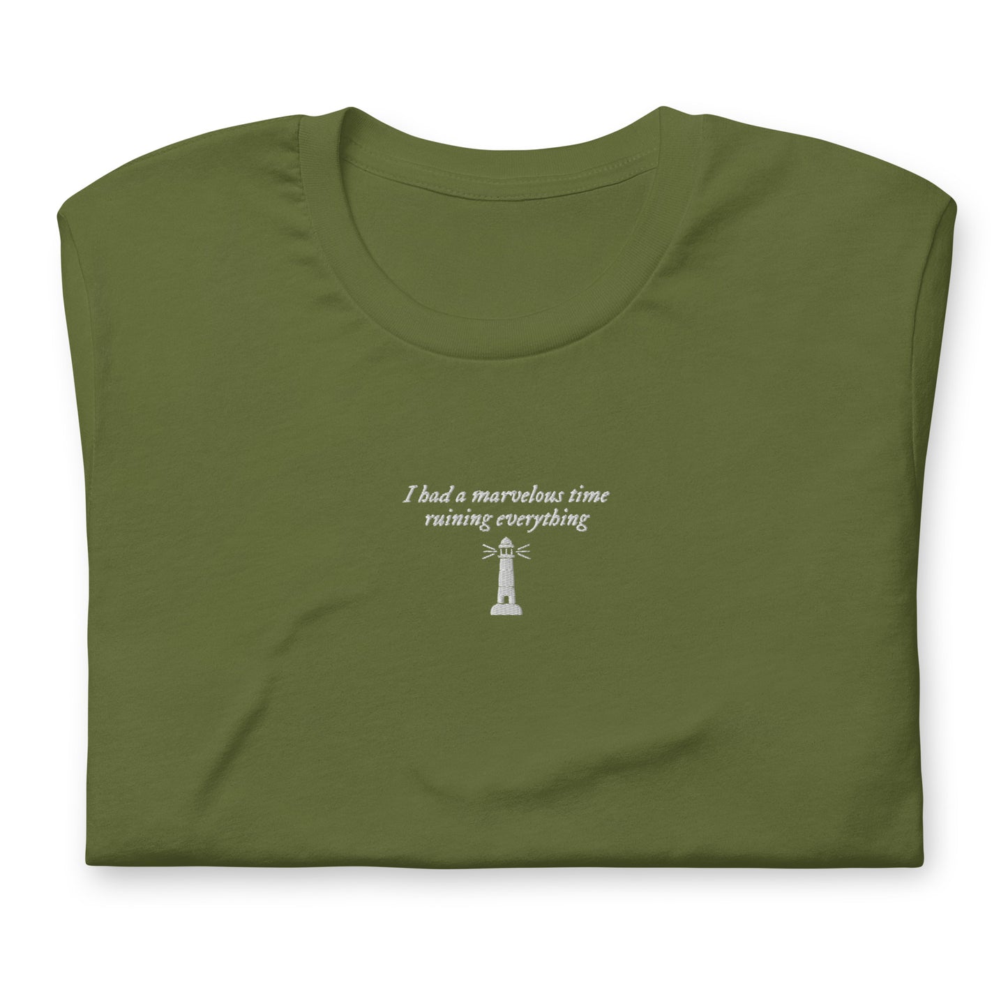 the marvelous time lighthouse embroidered bella + canvas t-shirt